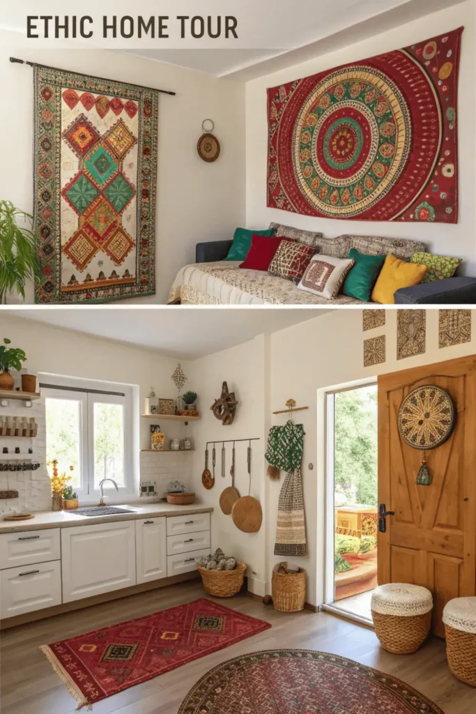 Different rooms decorated with ethnic home accents.