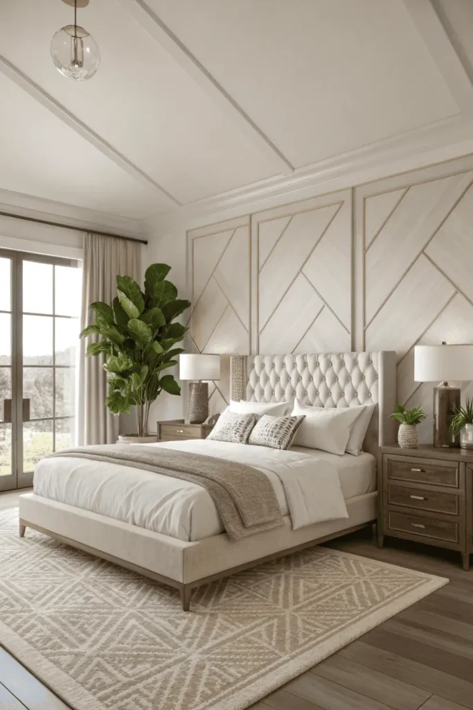 bed in corner of room against wall
